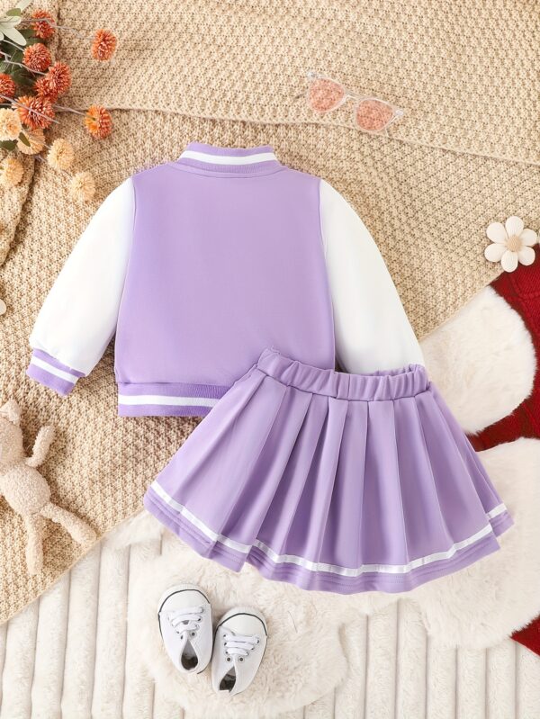 Preppy Style Girls 2pcs BABY GIRL Print Baseball Jacket + Pleated Skirt Outdoor Set For Party Sports Gift - Image 6