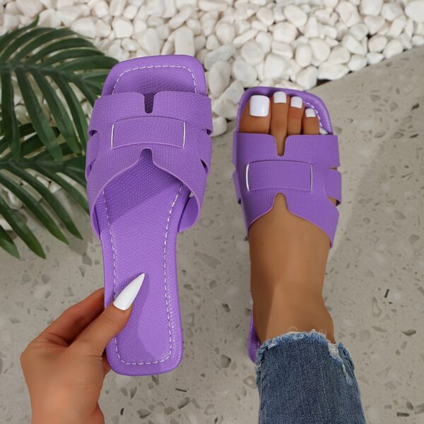 Women'S Flat Sandals - Colorful Square Toe Slip-On Shoes with Faux Cover Upper & Sole, Casual Summer Monogram Footwear in White, Pink, Yellow, Blue, Green & More, Everyday Sandals | Square Toe Design | Synthetic Cover Sandal - Image 11