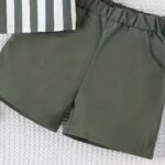 Boys' Fashion Set, Striped Polyester Shirt and Shorts, Casual Elastic Fabric, Spring/Summer Collection, Slim Fit, Button Detail, Woven Construction, Polyester Top and Bottom, For Outdoor - Image 2