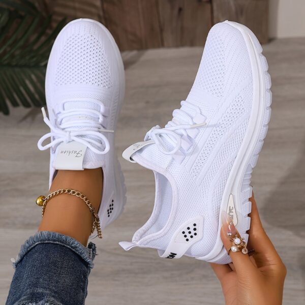 Women's White Breathable Mesh Running Shoes - Comfortable Low-Top Sneakers with Rubber Sole for Travel, Vacation & Casual Wear, Sleek Shoe Design | Cushioned Support - Image 4