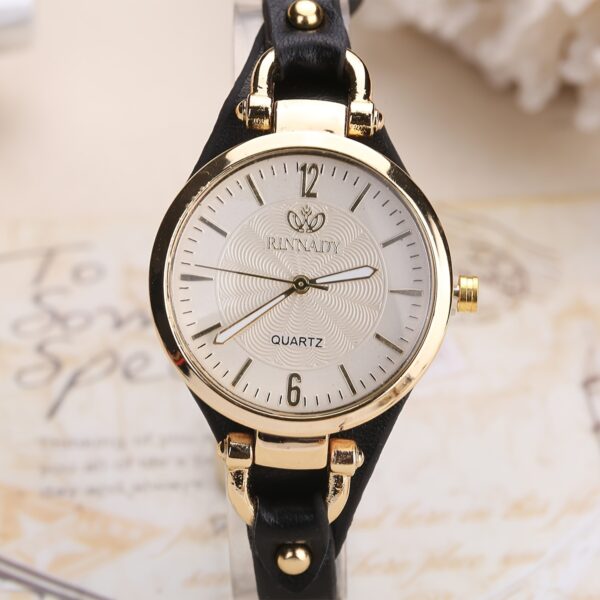 Wal-Joy Women's Elegant Minimalist Quartz Watch with White Dial, Golden-Tone Markers & Light Brown Faux Leather Strap - Casual Chic Casual Attire, Stylish Wristwatch | Sleek Round Case | Clear Numeral Markers - Image 2
