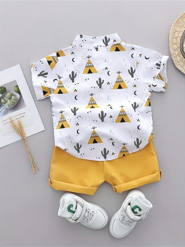 Men'S Infant Summer Graphic Tee and Shorts Set - Casual, Non-Stretch, Short Sleeve Shirt with Pyramid and Cactus Print, Light Blue Shorts, White Sneakers, Casual Summer Outfit for Little Boys, Casual Summer Outfit|Playful Print Design|Comfortable Fit, Baby Clothes, for Outdoor - Image 6