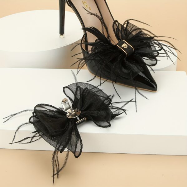 2pcs Feather Mesh Bowknot Design Shoe Clips, Detachable Wedding Shoe Decoration Accessories For High Heels - Image 8
