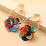 Elegant Boho-Chic Handcrafted Fabric Flower Dangle Earrings - Mixed Colors, Iron Crafted for Everyday & Wedding Wear