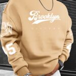Men'S Casual Brooklyn Victory Graphic Crew Neck Sweatshirt - 100% Polyester Knit Non-Stretch Fabric Loose Fit Pullover