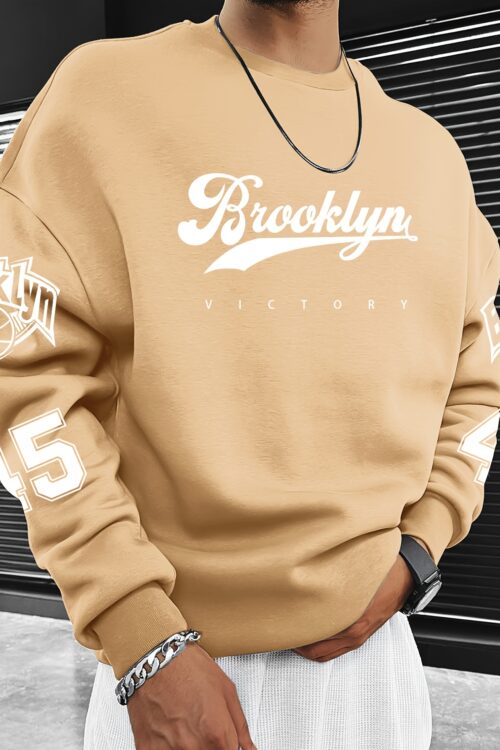 Men’S Casual Brooklyn Victory Graphic Crew Neck Sweatshirt – 100% Polyester Knit Non-Stretch Fabric Loose Fit Pullover