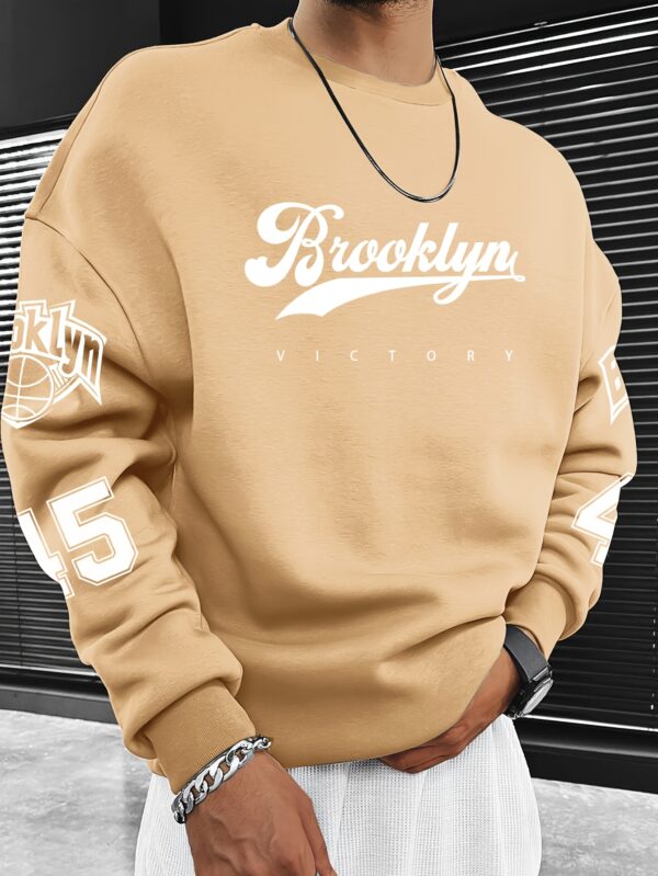 Men'S Casual Brooklyn Victory Graphic Crew Neck Sweatshirt - 100% Polyester Knit Non-Stretch Fabric Loose Fit Pullover