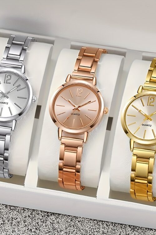 3pcs Stylish and Elegant Quartz Women’s Watch Set, Perfect for All Occasions – Ideal Gift for Mom or Girlfriend (Box Not Included)