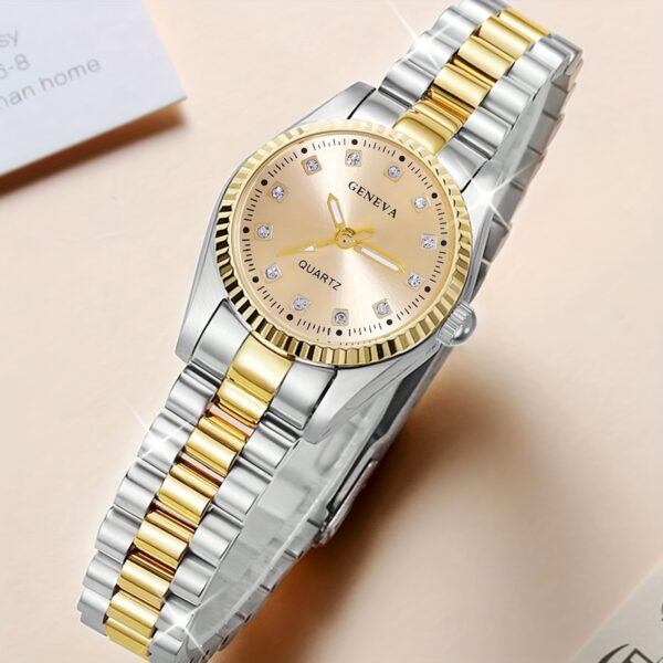 Middle East Ramadan Ladies Watch 1pc Women'S Golden Round Fully Encrusted Dial With Alloy Strap Casual Luxury Quartz Wristwatch Watch For Women Suitable For Women Party Holiday Birthday Wear Or As Sisters The Best Gift For A Lady - Image 5