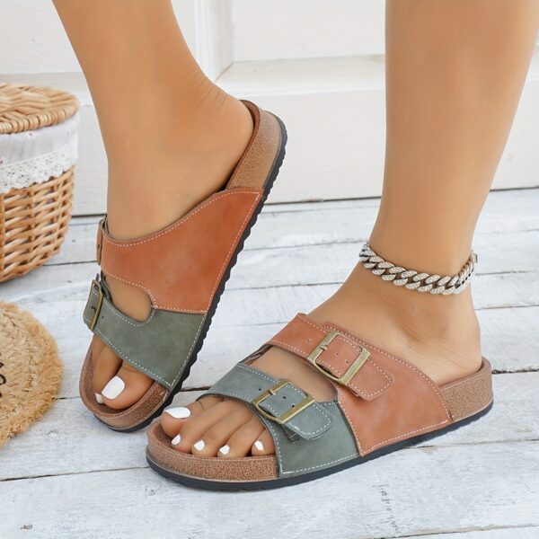 Indoor And Outdoor Casual Stylish Sandals with Adjustable Buckles, Slip-On Flat Slippers in Solid Colors for Teens, Unisex, Women'S New Outdoor Sports Beach Shoes. - Image 5