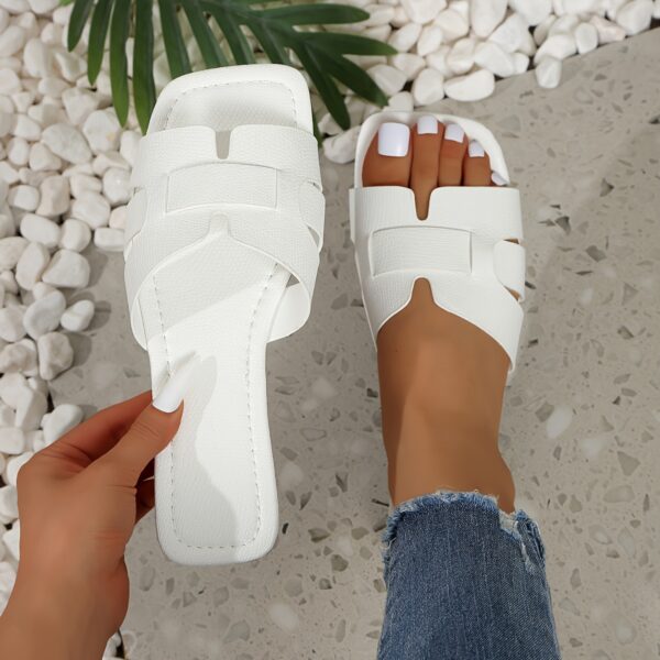 Women'S Flat Sandals - Colorful Square Toe Slip-On Shoes with Faux Cover Upper & Sole, Casual Summer Monogram Footwear in White, Pink, Yellow, Blue, Green & More, Everyday Sandals | Square Toe Design | Synthetic Cover Sandal - Image 4