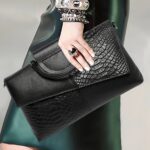 2025 Women's Evening Crocodile-Embossed Crossbody Clutch - Detachable Strap, Magnetic Closure, Fade-Resistant, Red/Black, Versatile for Weddings, Parties & Formal Events, Wedding Accessory, Elegant Accessory, Faderesistant Fabric - Image 3