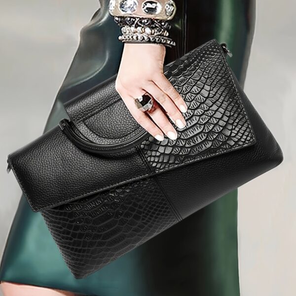 2025 Women's Evening Crocodile-Embossed Crossbody Clutch - Detachable Strap, Magnetic Closure, Fade-Resistant, Red/Black, Versatile for Weddings, Parties & Formal Events, Wedding Accessory, Elegant Accessory, Faderesistant Fabric - Image 3