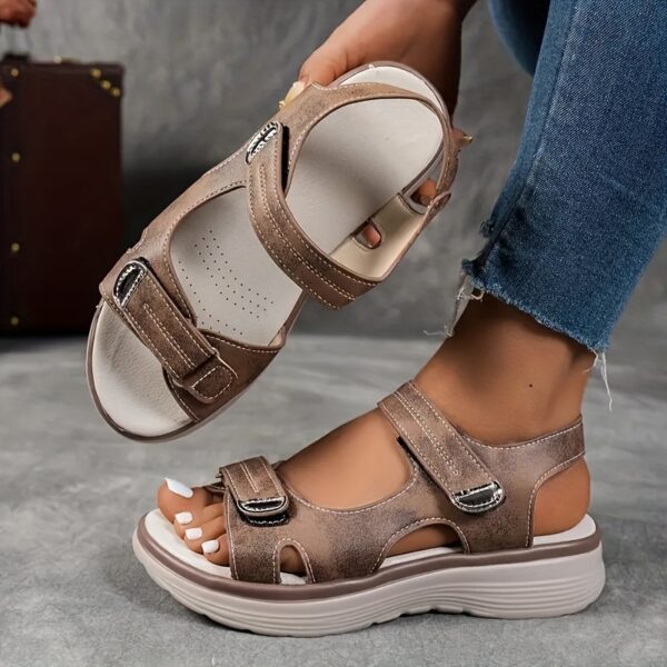 Women's Sandals Black, High-Quality PU Material with Adjustable Strap, Comfortable Thick Sole Summer Vacation Style, Beige/Black/Navy Beach Wear | Durable Synthetic Cover Shoes - Image 9