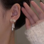 Elegant Bowknot Dangle Earrings with Sparkling Zirconia - Chic Alloy Fashion Jewelry for Women, Perfect for Daily Wear & Special Occasions - Image 5