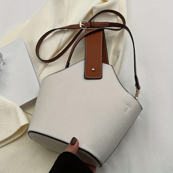 French-Inspired Elegant Women's Bucket Bag with Adjustable Thin Shoulder Strap, Large Capacity & Golden-Tone Lock Closure - Beige All-Purpose Commuter Handbag for Work, Travel, Daily Use, Crossbody Purse, Travel Handbag, Sophisticated Fashion, Textured Finish - Image 14