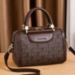 Designer-Inspired Boston Handbag for Women, Large Capacity Shoulder Bag with Zipper Closure, Polyester Lined, Painted Edges, Fashionable Versatile Crossbody Purse for Mature Ladies - Image 2