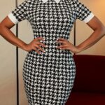 Houndstooth Print Contrast Trim Dress, Elegant Short Sleeve Dress For Spring & Summer, Women's Clothing - Image 9
