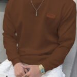 Men's Fashion Casual Sweatshirt - Soft Polyester, Crew Neck, Long Sleeve, Gradient Color with Chevron Patch | Machine Washable, Ideal for Spring & Autumn
