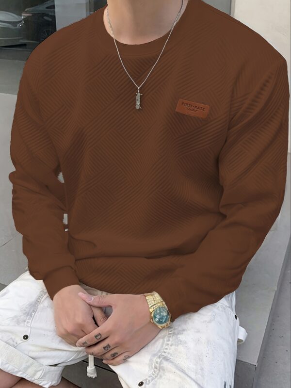 Men's Fashion Casual Sweatshirt - Soft Polyester, Crew Neck, Long Sleeve, Gradient Color with Chevron Patch | Machine Washable, Ideal for Spring & Autumn