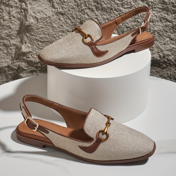 Women's Metallic Buckle Decor Flat Sandals, Elegant Square Toe Buckle Strap Shoes, Lightweight & Comfortable Shoes - Image 2