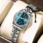 KASRLUO Women's Stainless Steel Quartz Watch with Luminous Rhinestone Date Display, Blue Dial & Golden-Tone Band - Elegant Business Style, Casual Elegance | Elegant Timepiece | Luminous Dial - Image 7