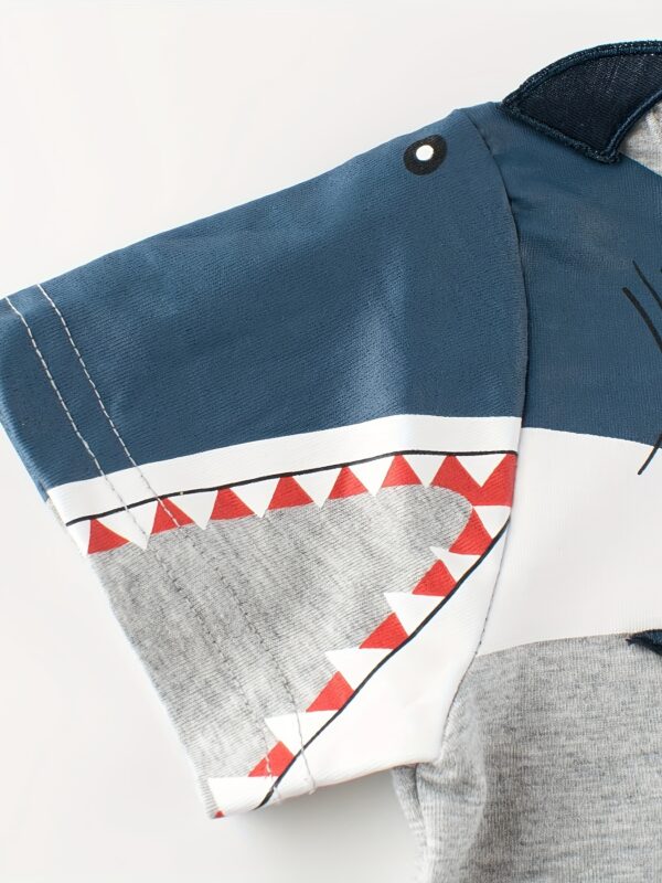 4pcs Cute Cartoon Shark And Dinosaur Print Boys Comfy T-Shirt, Cool, Versatile & Smart Short Sleeve Tee - Image 8