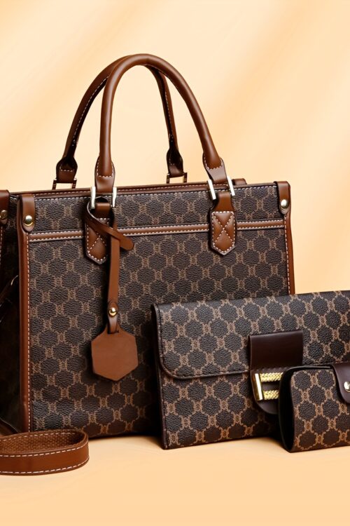 Fashion Large Capacity Tote Bag with Handbag and Wallet Three-Piece Set for Middle-Aged Ladies Elegant Bags
