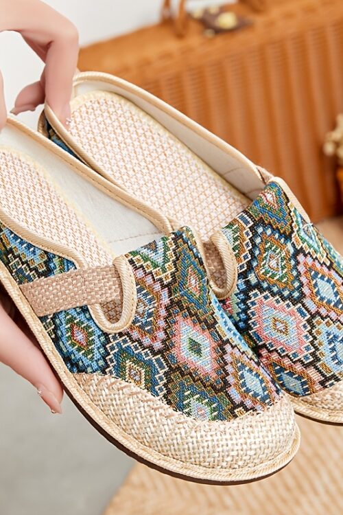 Women’s Casual Slip-On Flats, Breathable Fabric Upper with Rubber Sole, All-Season Comfort Shoes with Plain Toe Design, Breathable Flats|Patterned Slipon Loafers|Durable Comfort Shoes