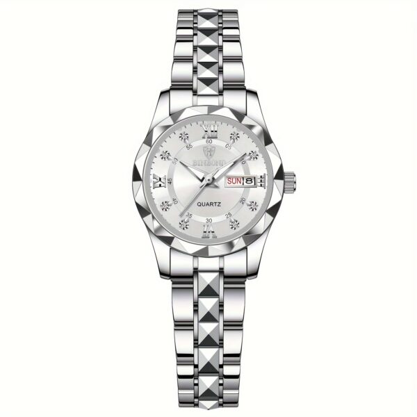BINBOND Women's Light Luxury Quartz Watch with Night Glow, Double Calendar, Stainless Steel Band & Blue Dial - Elegant Casual & Formal Watch for Casual Attire - Image 7