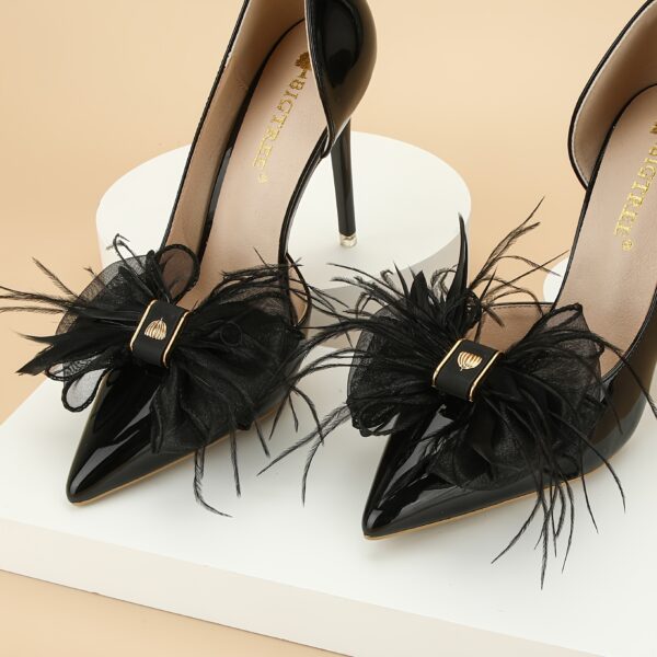 2pcs Feather Mesh Bowknot Design Shoe Clips, Detachable Wedding Shoe Decoration Accessories For High Heels - Image 5