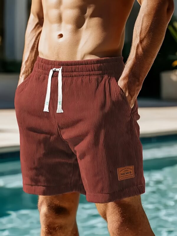 Men'S Stylish High-End Corduroy Shorts - Perfect for Travel and Beach Vacations, Casual Comfort with Pockets, Summer Casual Waist with Drawstring, Ideal for Outdoor Activities, Sports, and Gifts, Travel Essentials|Stylish Shorts|Polyester Fabric - Image 2