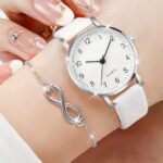 2pcs/set Women's Casual Round Pointer Quartz Watch Analog PU Leather Wrist Watch & Leaf Bangle, Gift For GirlsHer - Image 8