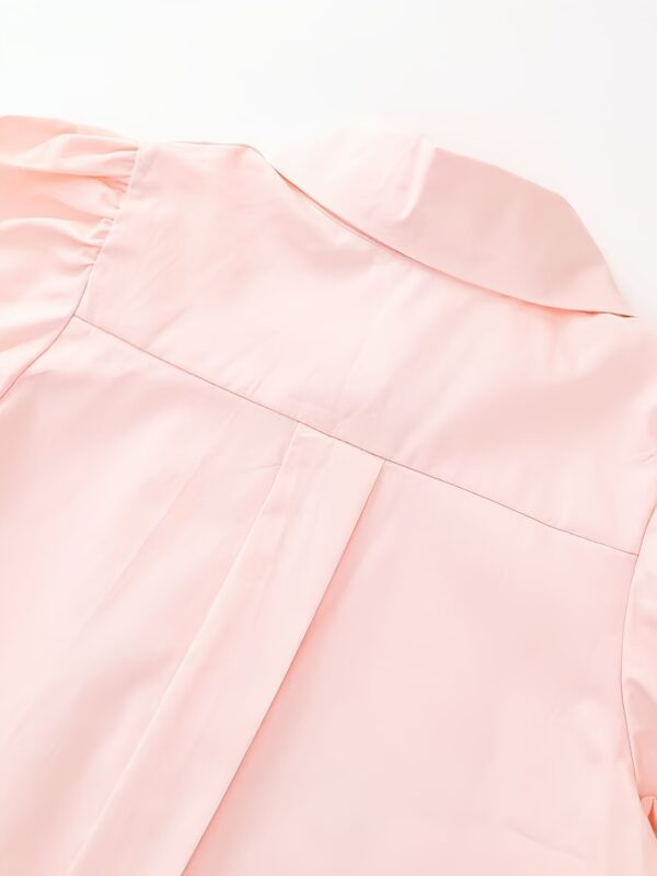 aiLe Rabbit Girls' Elegant Summer Dress - Pink with Bunny Embroidery, Ruffle Hem, Short Sleeve, Button-Up Collar, Non-Stretch Fabric, Perfect for Casual Wear, Cute Summer Dresses - Image 7