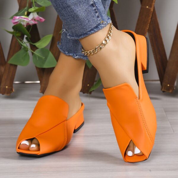 Women's Stylish Solid Color Sandals, Slip On Peep Toe Walking Comfort Block Heels, Versatile Vacation Mules Koningsdag/King's Day - Image 5