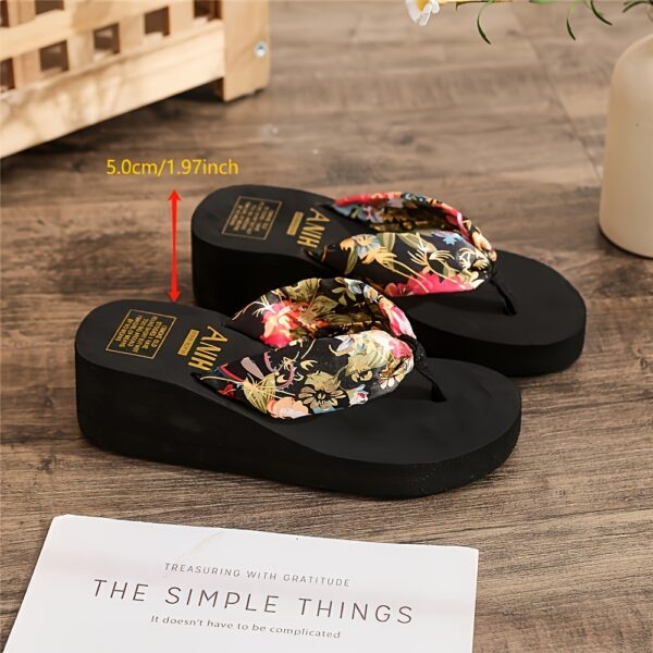 Elegant Bohemian Floral Women'S Flip Flops with Open Toe, Breathable Fabric Strap, Cushioned EVA Sole, Black and White Summer Beach Sandals for Vacation - Image 3