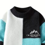 SENMEIGUO Men'S Chunky Knit Sweater, Casual Round Neck, Long Sleeve, Letter Print, Warm Winter Top, Regular Fit, Knitted Fabric, 2024 Fall/Winter Collection - Image 7