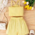 Little Girl's Sweet & Trendy 3D Rose Floral Camisole + Shorts 2-piece Set Party Summer Outdoor Activities - Image 5