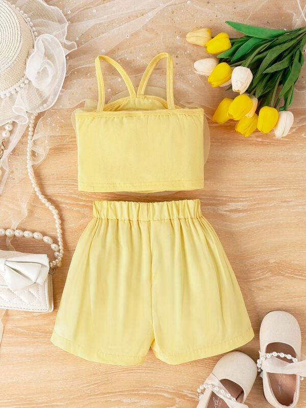 Little Girl's Sweet & Trendy 3D Rose Floral Camisole + Shorts 2-piece Set Party Summer Outdoor Activities - Image 5