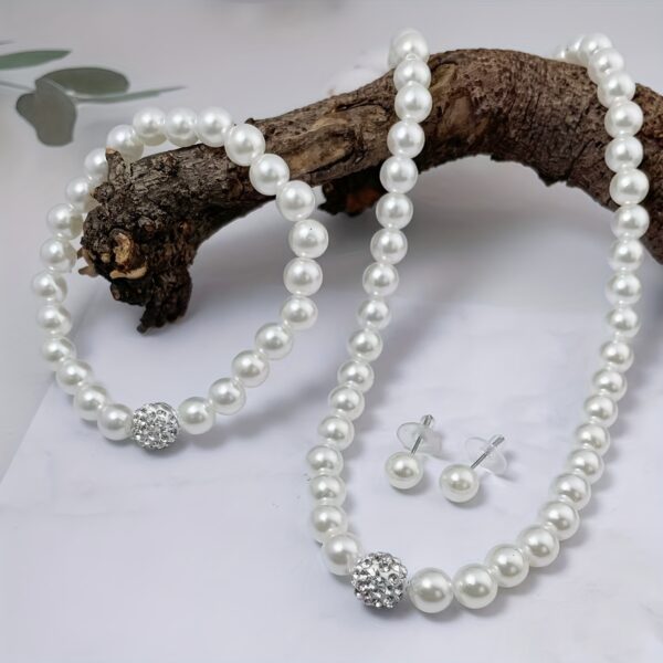 European and American Cross-border Imitation Pearl Necklace Bracelet Earrings Set Three-piece Set Foreign Trade Bride Accessories, for Wedding - Image 2