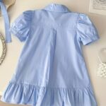 aiLe Rabbit Girls' Elegant Summer Dress - Pink with Bunny Embroidery, Ruffle Hem, Short Sleeve, Button-Up Collar, Non-Stretch Fabric, Perfect for Casual Wear, Cute Summer Dresses - Image 4
