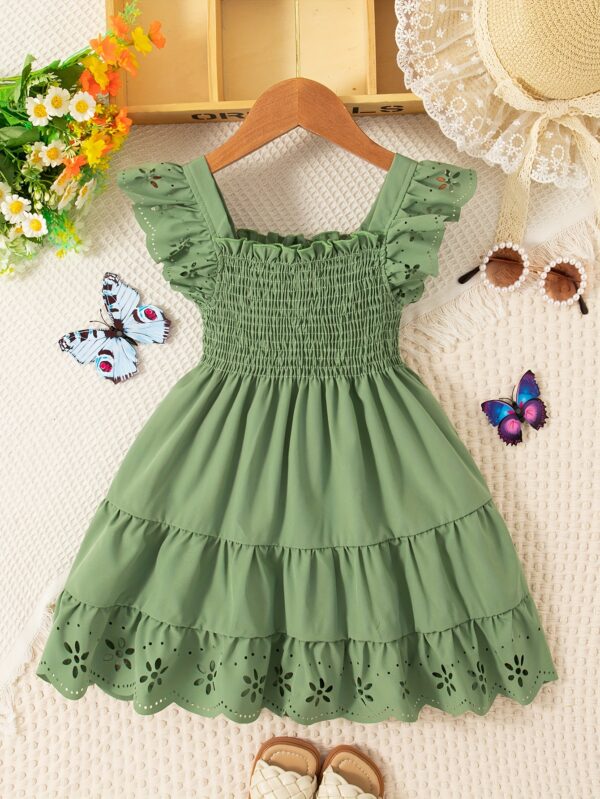 Girls Comfy Solid Ruffle Sleeve Square Neck Dress, Casual Dresses For Summer Holiday Party Gift - Image 6