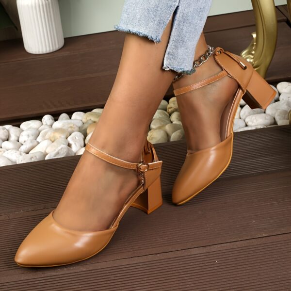 Women'S Elegant French-Inspired Mid-Heel Sandals with Ankle Strap & Bow Detail - Chic Pointed Toe Block Heel Pumps for Spring/Summer, Versatile & Fashionable Hollow Cutouts, Strappy Sandals - Image 11