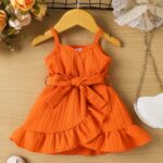 Charming Green Jacquard Fabric Dress for Toddler Girls - Sleeveless Summer Princess Gown with Ruffled Hem and Bow Detail, Machine Washable, Toddler Princess Dress - Image 3