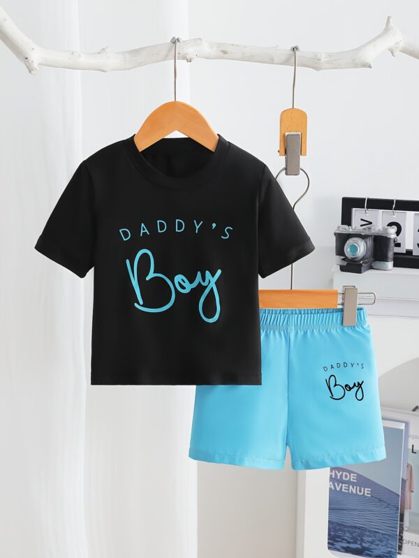 2pcs Summer Outdoors Boys' Casual Letter Print T-Shirt and Shorts Set, Daddy'S Boy, Soft Knit Polyester with Slight Stretch, Short Sleeve, Crew Neck, for Boys, for Outdoor - Image 8