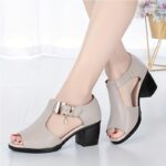 Women's Black Peep-Toe Sandals with Chunky Heel - Elegant Ankle Suspender Dress Shoes, PU Cover, Perfect for Summer - Image 2