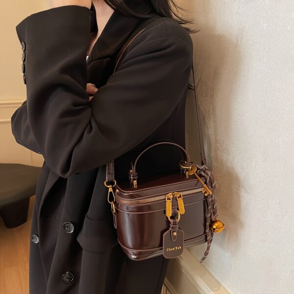Elegant Retro Women's Crossbody Bag with Bell Pendant – Stylish Brown Handbag with Adjustable Strap, Zipper Closure, and Golden-Tone Hardware for Work, Date, Shop, and Party - Image 10