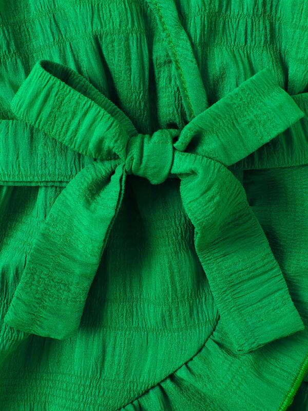 Charming Green Jacquard Fabric Dress for Toddler Girls - Sleeveless Summer Princess Gown with Ruffled Hem and Bow Detail, Machine Washable, Toddler Princess Dress - Image 10