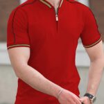 Men'S Casual Short Sleeve Polo Shirt - Beige with Black Side Stripes, Comfortable Breathable Fabric, Mandarin Collar, Zipper Detail, Perfect for Sports, Outdoor Activities & Casual Wear, Sports Casual Wear | Minimalist Design | Comfortable Fit - Image 3
