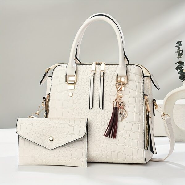 Elegant Black Tote Bag with Golden Hardware - Removable Strap, Zipper Closure, Polyester Lining, Stylish Tassel Detail, Perfect for Summer, Casual to Formal Events, Casual Tote Bag|Elegant Tote Bag|Durable Handle Bag - Image 2